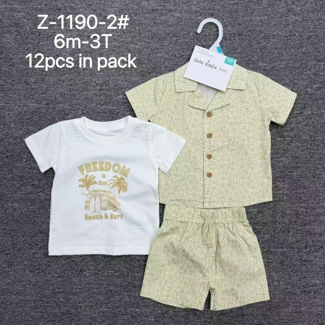 baby boys 3pcs set Size 6m-9m-12m-18m-24m-3y moq 12set each color
