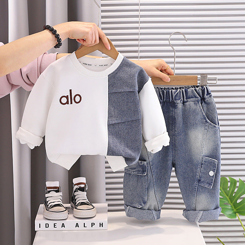 Boys’ Lifestyle 2-Piece Sweatshirt & Denim Pants Set | $15 Per Set | MOQ 24 Sets Per Color | Mixed Sizes .
