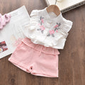 Girls' Floral Embroidered Sleeveless Shirt & Shorts Casual Two-Piece Set