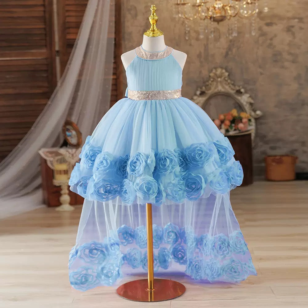 Elegant Girls Princess High-Low Party Dress with Floral Rose Details and Sparkling Sequin Waist – Special Occasion Formal Dress 👗. MOQ 100 | 10 each color . Unit price $9