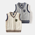 Boys Knitted V-Neck Vest — Kids Cotton Pullover Sleeveless Sweater (Sizes 90-130cm)
