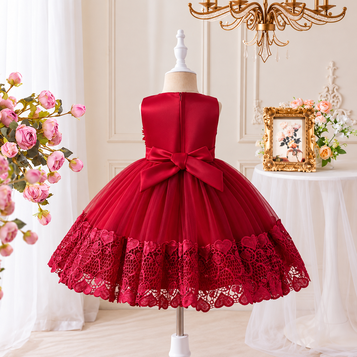 Girls' Red Lace Party Dress | Pack 12 | Unit Price $15 | Mix-GC-136