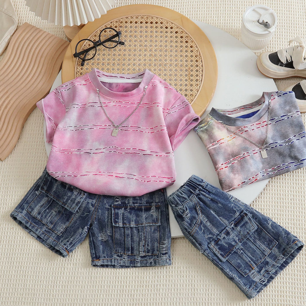 Baby tie dye baby casual short sleeved shorts two-piece set