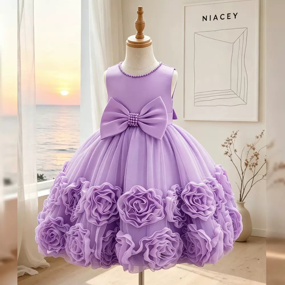 Wholesale Girls Elegant Rose Princess Party Dress with Big Bow – MOQ 100 Mixed Colors – MOQ 10 Pieces Per Color – $8 Each