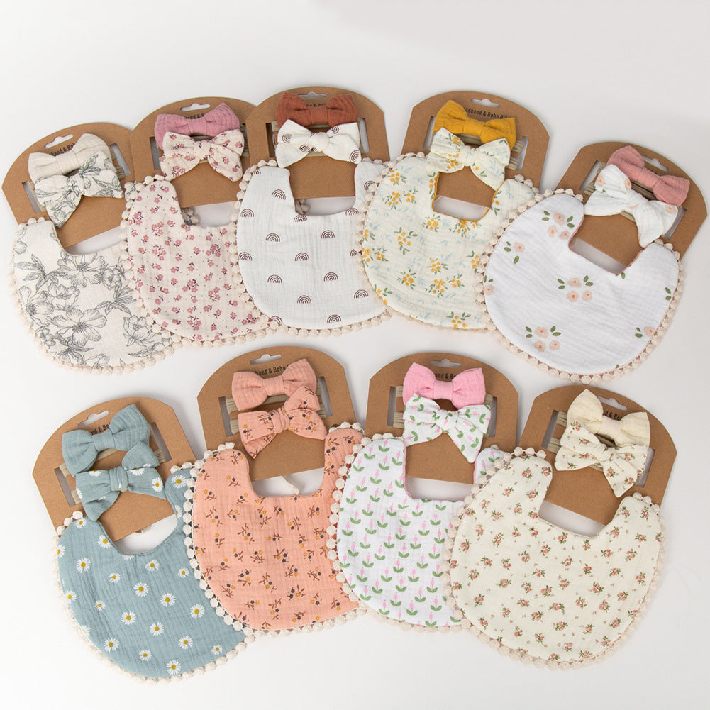 Baby Girl Bib & Headband Set - Floral Printed Patterns