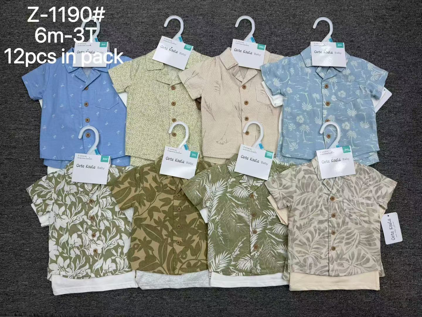 baby boys 3pcs set Size 6m-9m-12m-18m-24m-3y moq 12set each color