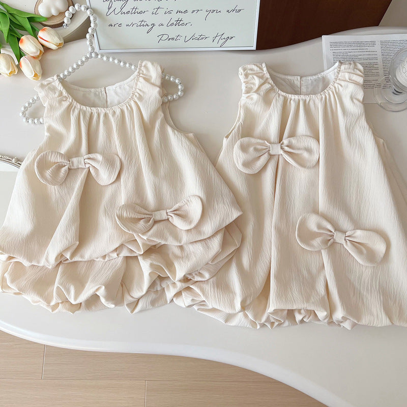 Baby Girl Cute Bowknot Bubble Sleeveless Dress