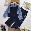 Girls' Sporty Two-Piece Set with Long Sleeve Mock Two-Piece Top and Bow Pants