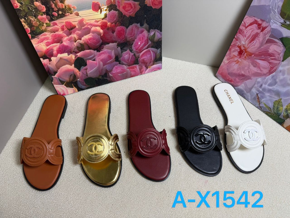 Women's Medallion Logo Flat Slide Sandals Mix A-X1542 – $15.00/unit | MOQ 24