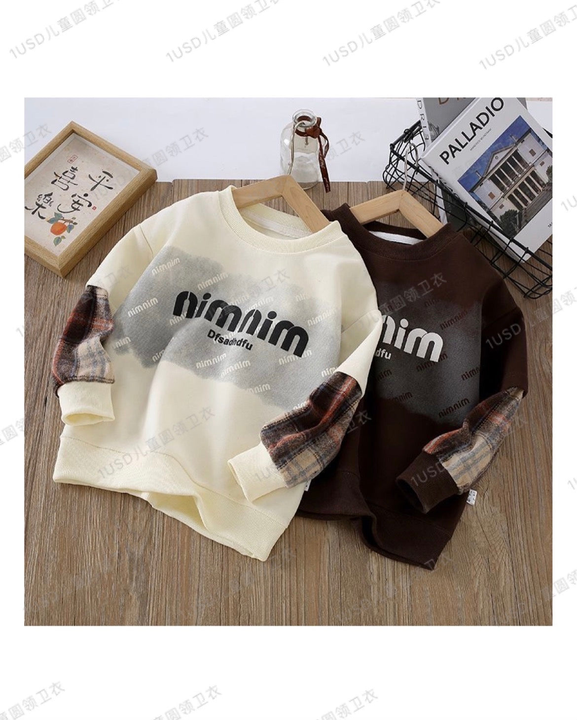Kids cream polo zip stripe sweatshirt with embroidered horse logo
