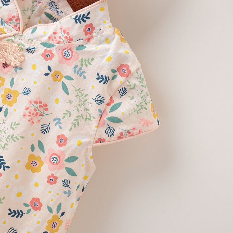 Cotton Sleeveless Floral Baby Girl Romper with Headband
