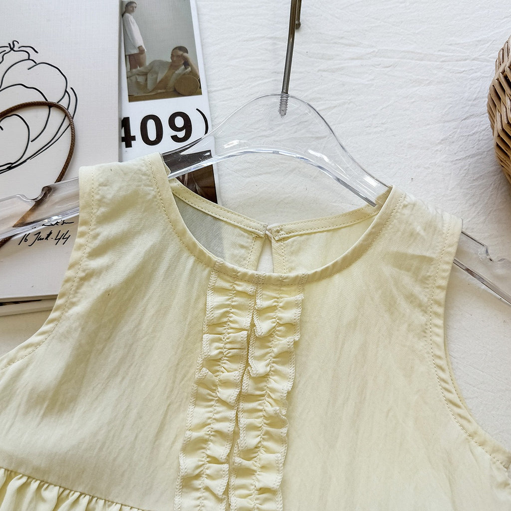 Cute Girls' Summer Outfit Set Sleeveless Ruffled Top and Wide Leg Pants Two-Piece Fashionable Baby Clothing Set