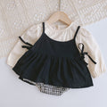 Baby Girl Solid Color Top & Checkered Romper Casual Two-Piece Set