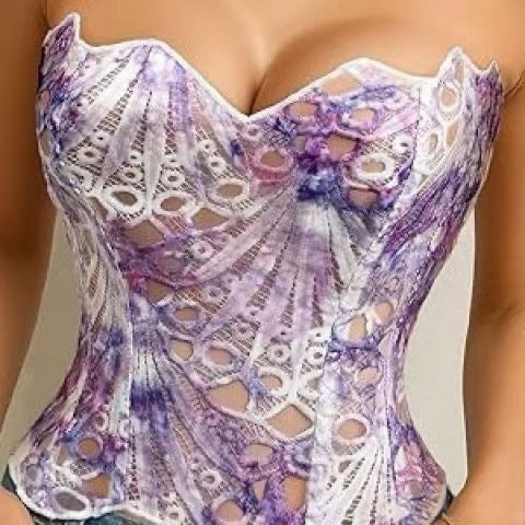 Women's lace cutout sweetheart corset top in royal blue