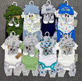 4-Piece Baby Boy Bodysuit, Pants, Hat & Shoes Set – Assorted Designs | MOQ 12 | $7.89 Per Set