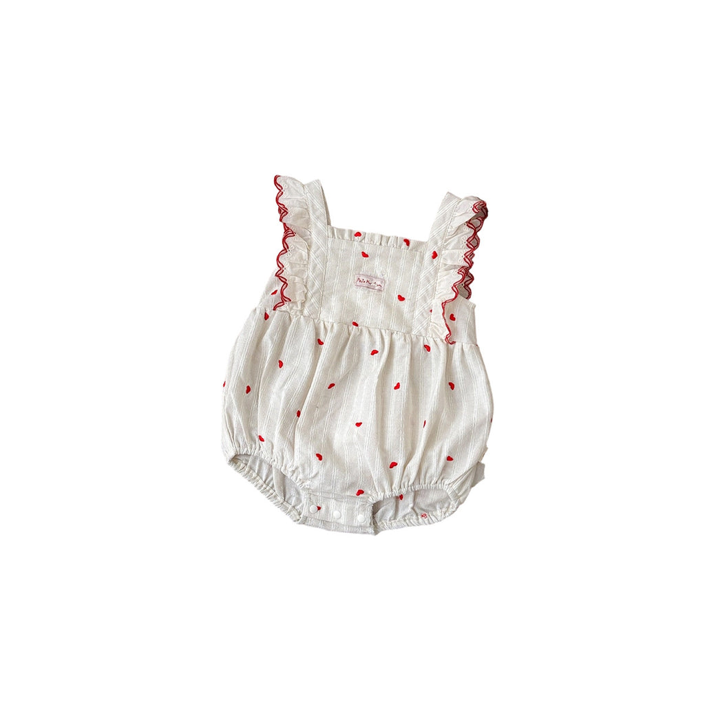Cotton Romper for Baby Girls, Sweet Ruffled Heart-Shaped Triangular Bodysuit, Baby Girl Onesie Summer