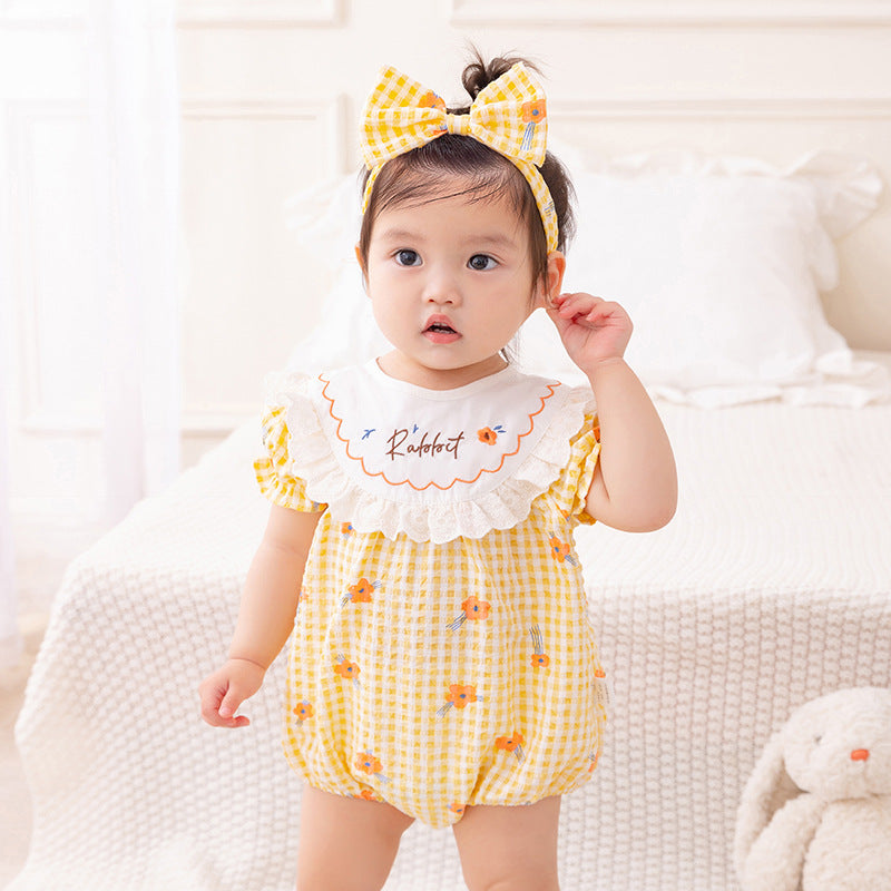 Baby Girls Summer Lightweight Romper Newborn Plaid Onesie Infant Triangular Bodysuit Baby Clothes
