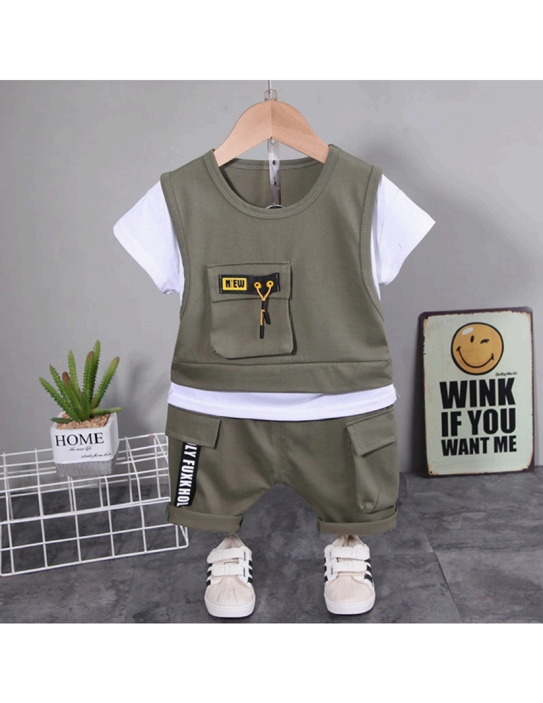 Kids’ 3-Piece Cargo Shorts Outfit Set | $6.50 | MOQ 12 Per Color
