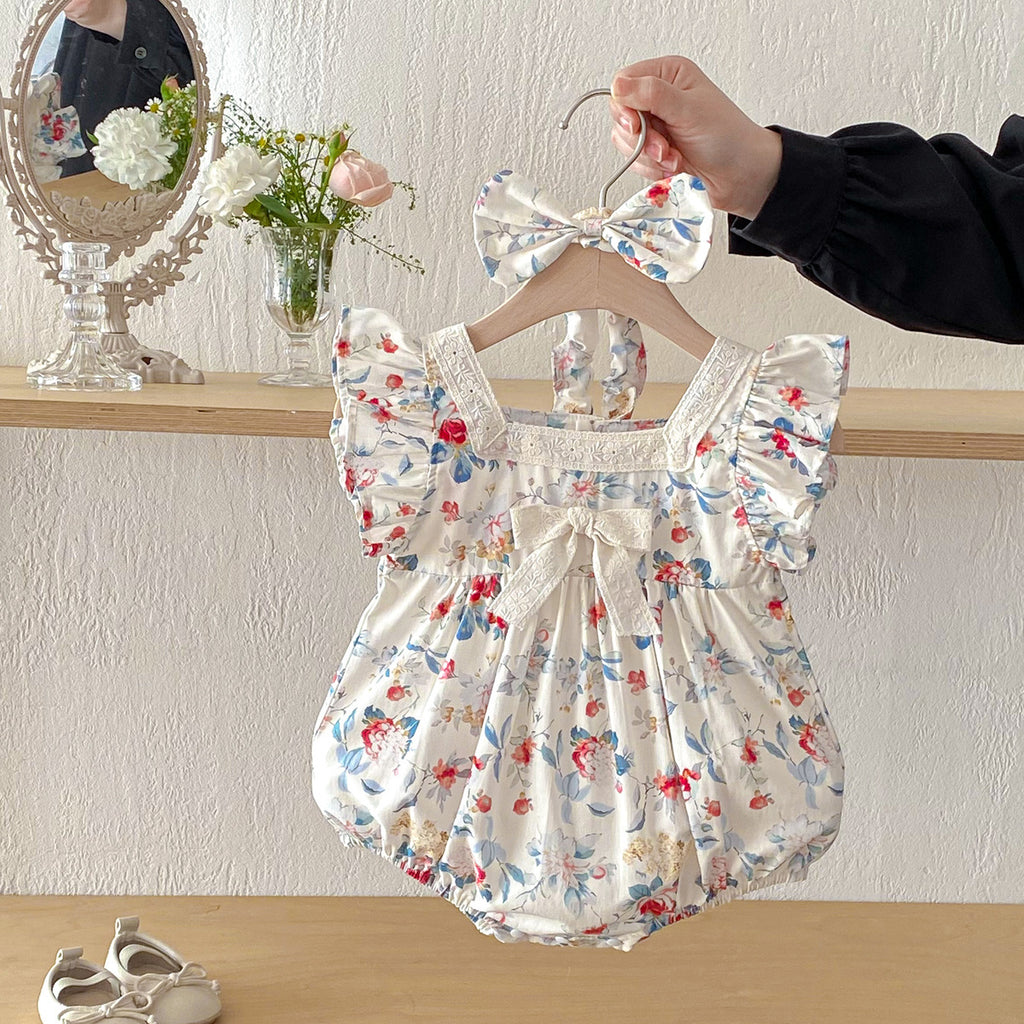 Baby Clothes Summer Baby Full Moon Romper Short Sleeve Sweet Print Princess Dress Stylish Sisters Outfit