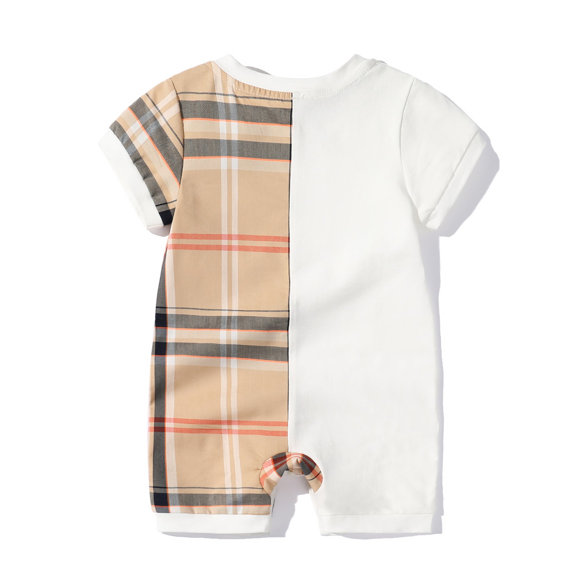Baby Checkered Short Sleeve Romper – Korean Style Round Neck Jumpsuit