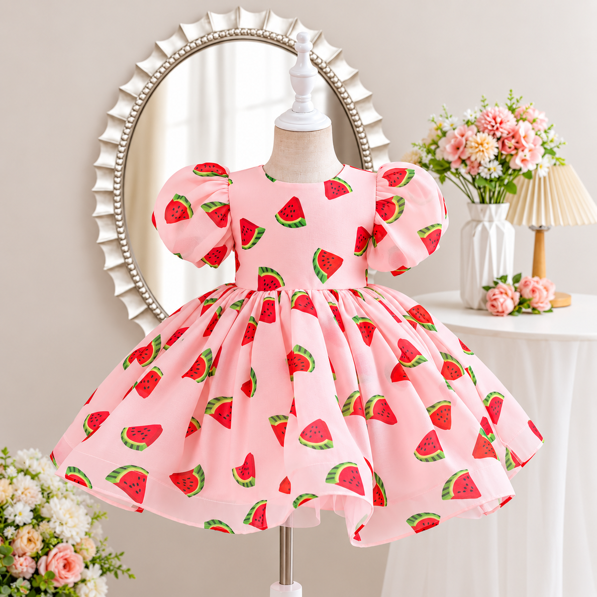 Girls' Pink Watermelon Print Party Dress | Pack 12 | Unit Price $8 | Mix-GC-141