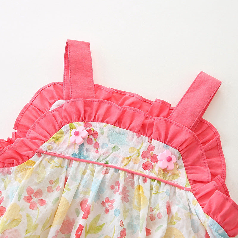 Baby Summer Sleeveless Romper Girl Thin Cotton Strap Floral Baby Bodysuit