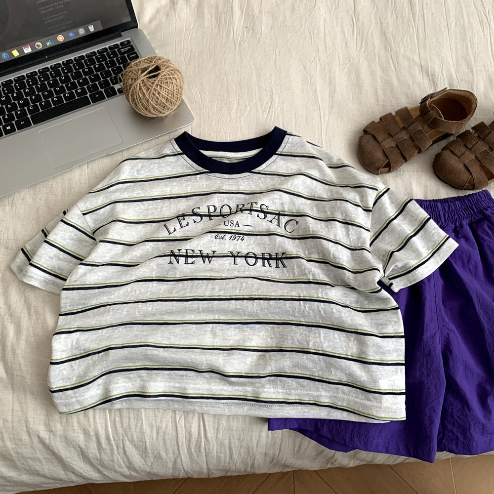 Summer baby half sleeved boy striped top