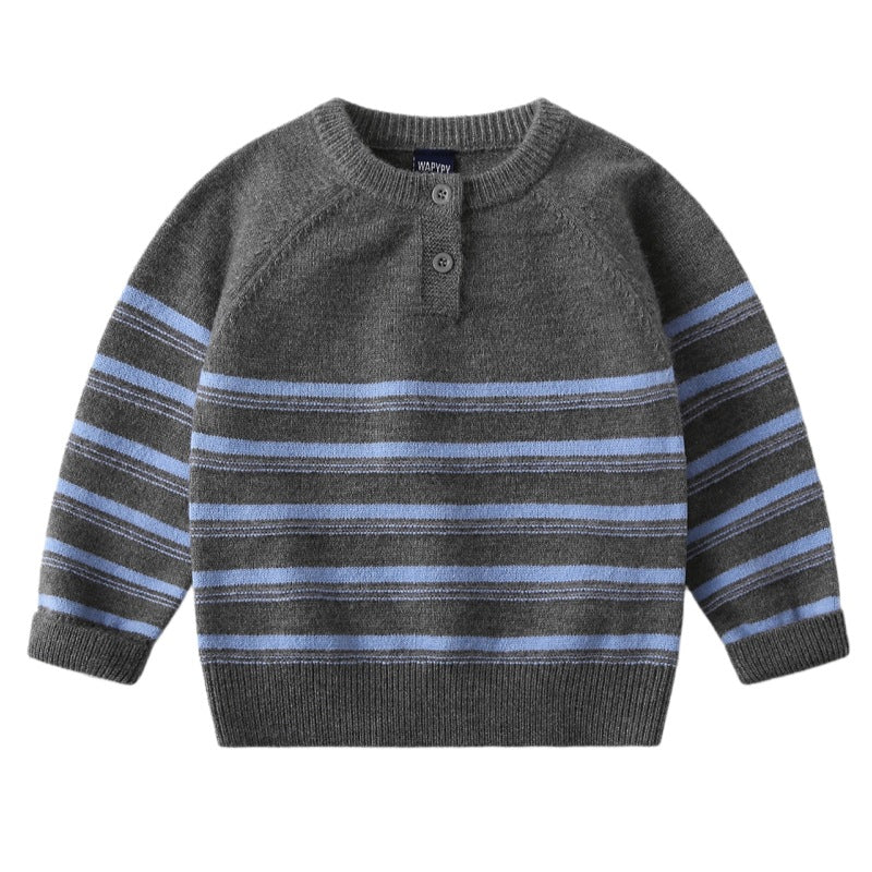 Boys Korean Style Striped Knitted Sweater — Long Sleeve Pullover for Fall & Winter (Sizes 90-130cm)