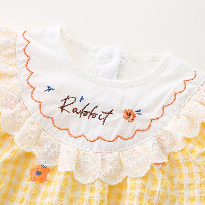 Baby Girls Summer Lightweight Romper Newborn Plaid Onesie Infant Triangular Bodysuit Baby Clothes