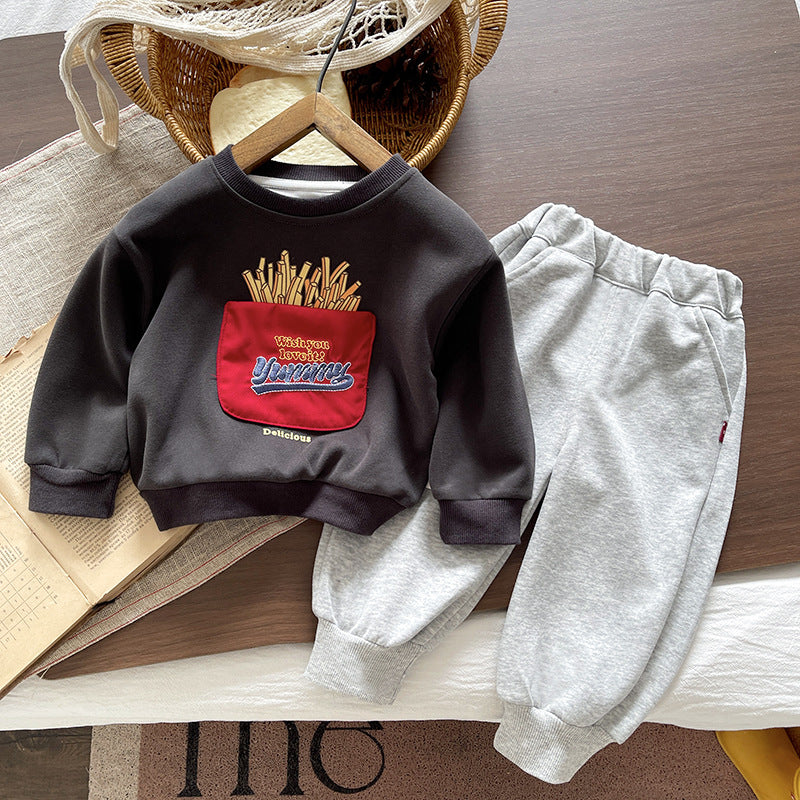 Baby cartoon hoodie baby long sleeved two-piece set