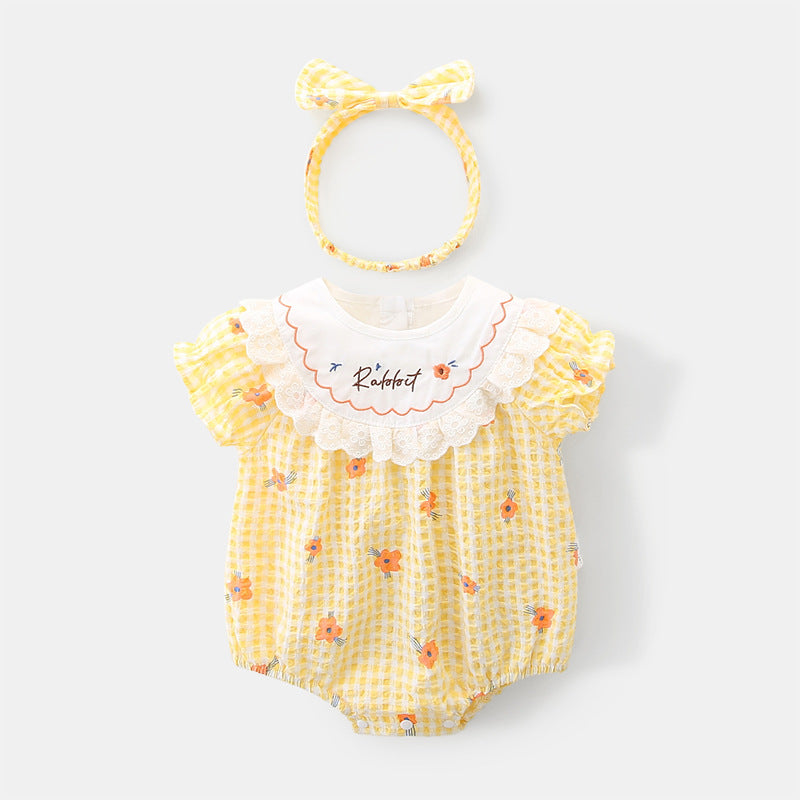 Baby Girls Summer Lightweight Romper Newborn Plaid Onesie Infant Triangular Bodysuit Baby Clothes