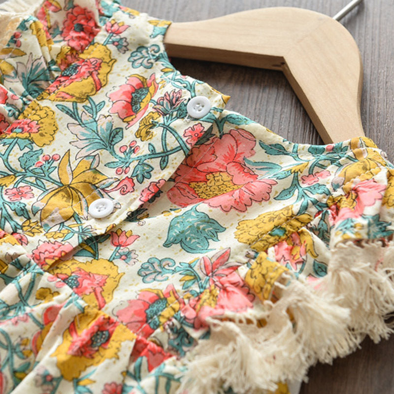 Girls' Ethnic Print Sleeveless A-Line Dress — Summer Vacation Style