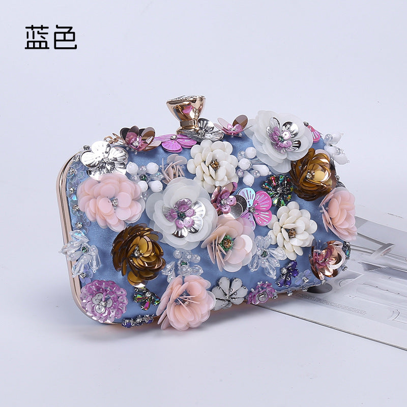 Floral Embellished Evening Clutch Bag – 3D Flowers & Sequins