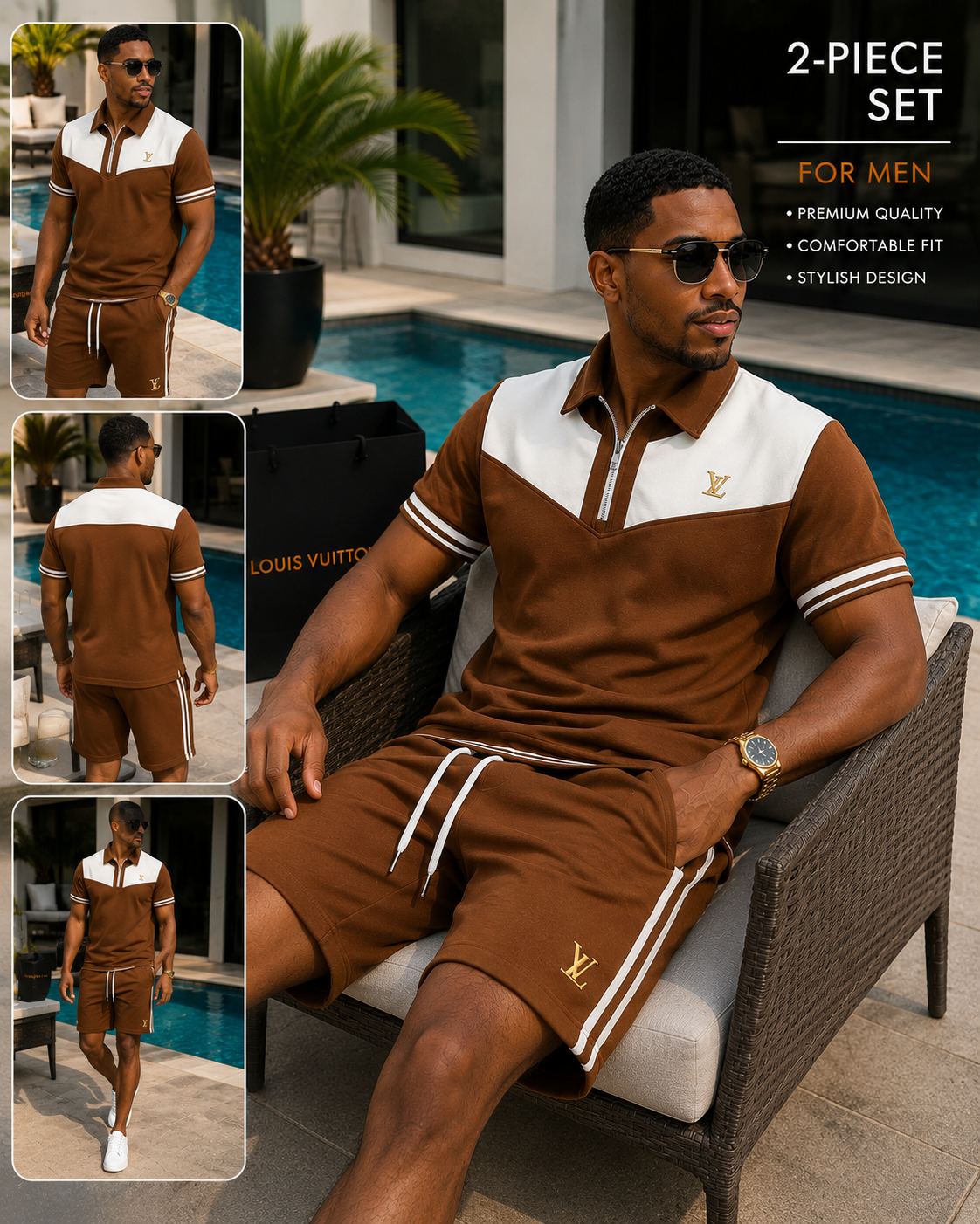 Wholesale Men’s Luxury-Inspired 2-Piece Polo Shirt & Shorts Set – Pack of 24 Mixed sizes – $15 Each