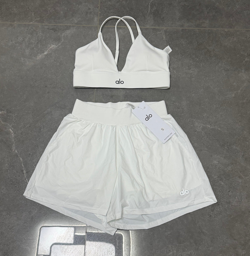 Alo Yoga Women’s White 2-Piece Activewear Set – Sports Bra & Shorts