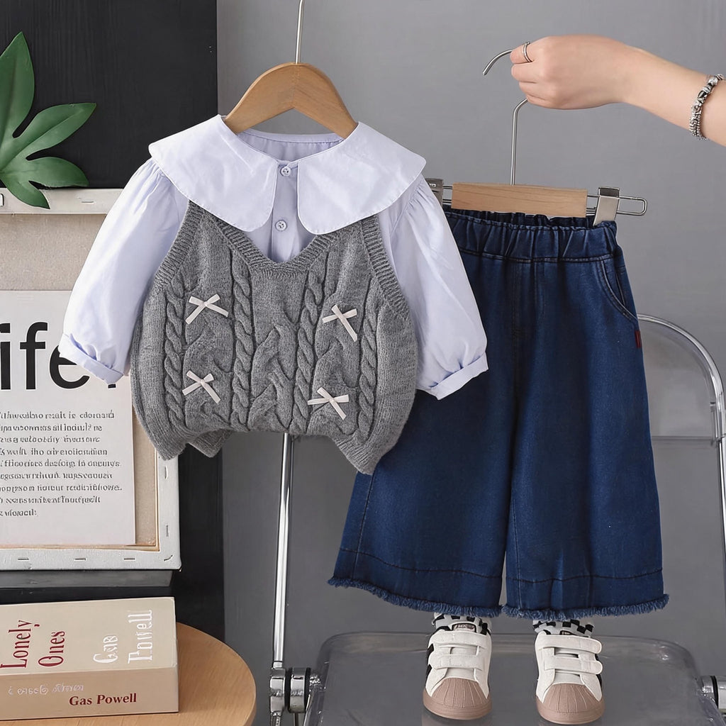 Spring and Autumn Baby Children's Sweater Vest Baby Long Sleeve Three Piece Set