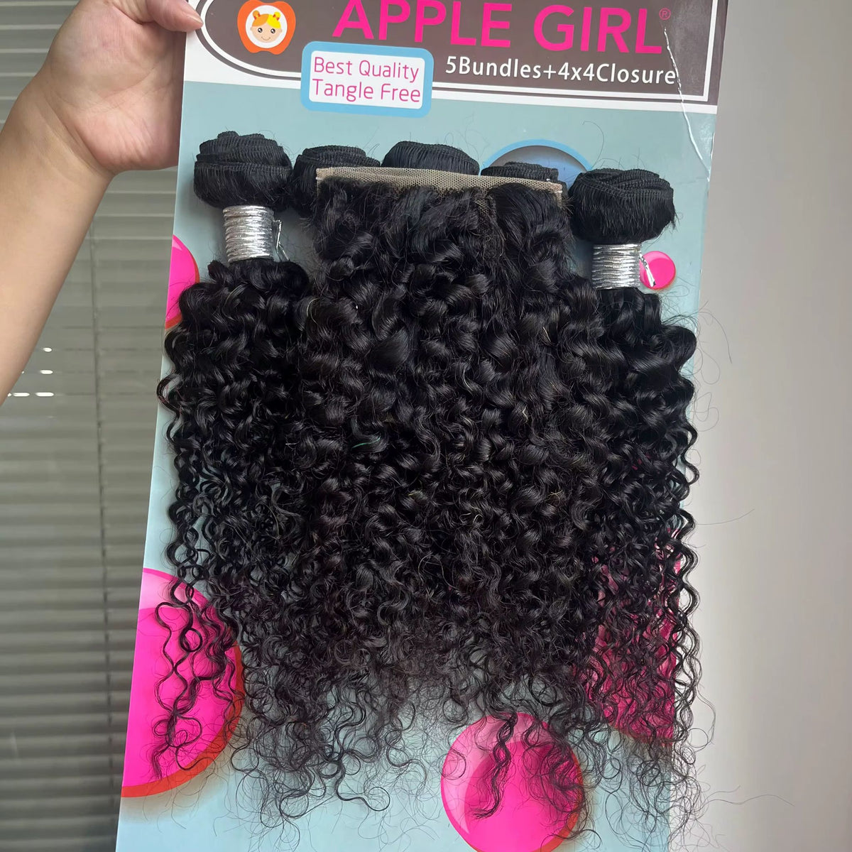 Jerry Curly Hair – 5 Bundles + Machine-Made T Closure MOQ 6 pack . 10”22”  Weights 170g- 220g