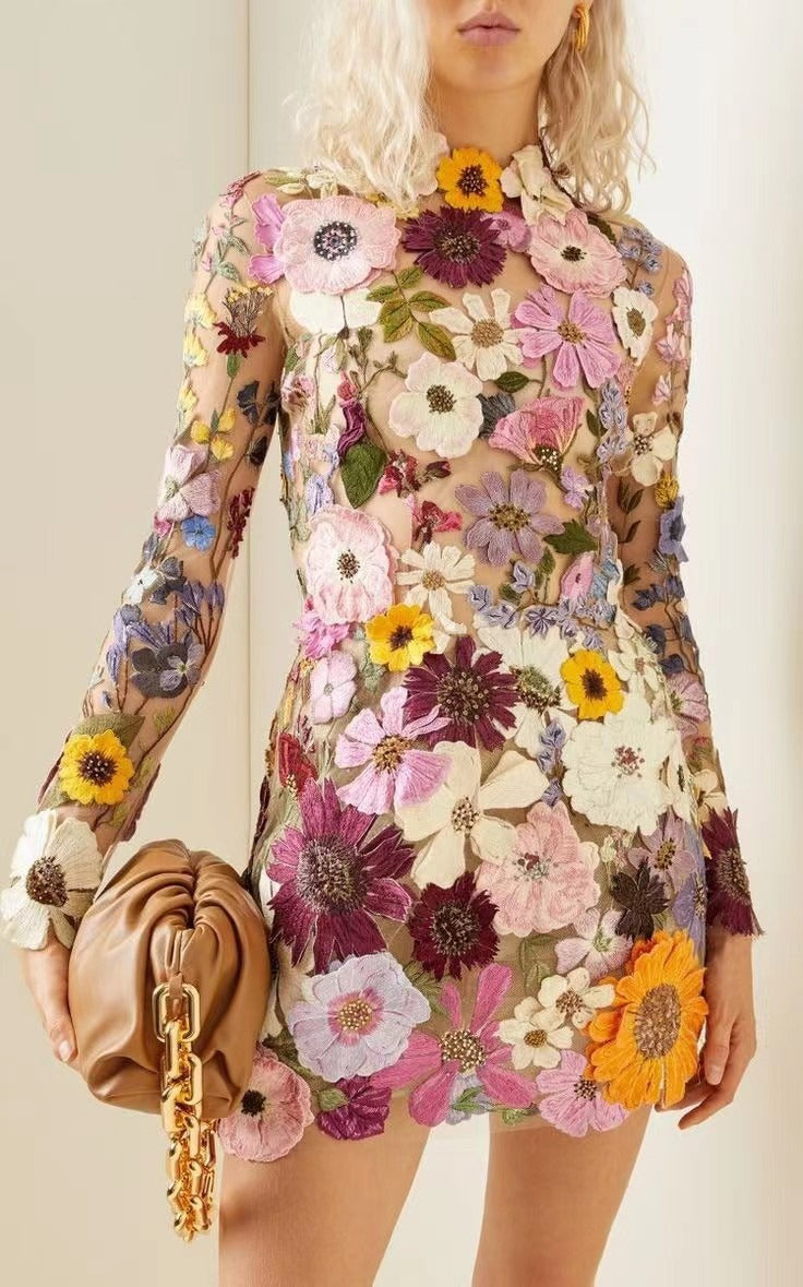 Women's 3D Floral Bodycon Dress – Sexy Wrap Style