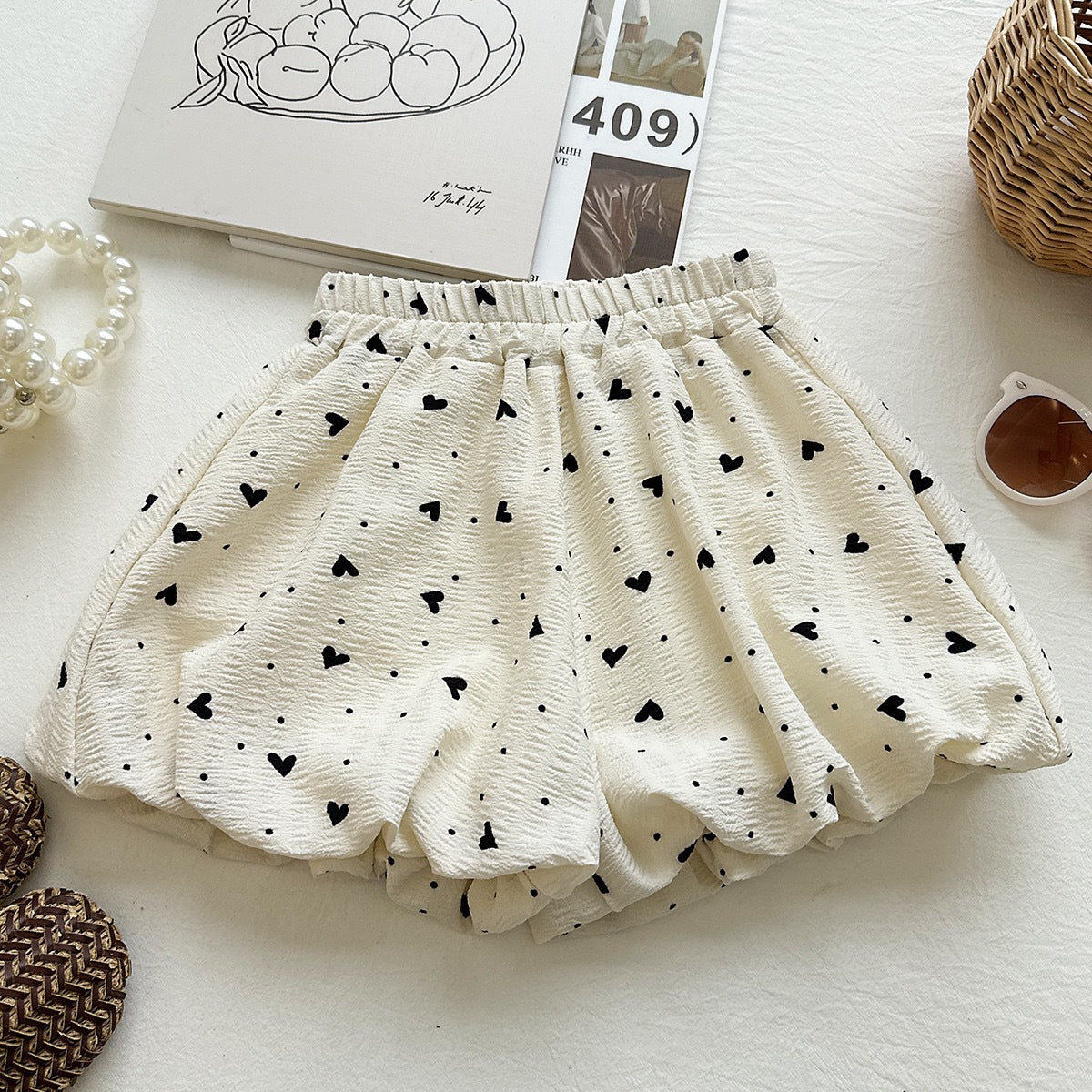 Summer Girls' Set Love Print Sleeveless Vest Top Pom-Pom Shorts  Two-Piece Set