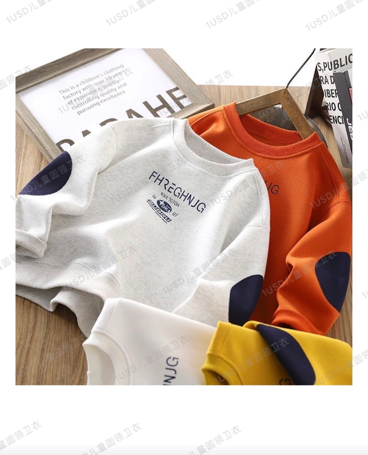 Kids Don't CUY.K Someone's YUM slogan sweatshirt in camel gray cream and brown