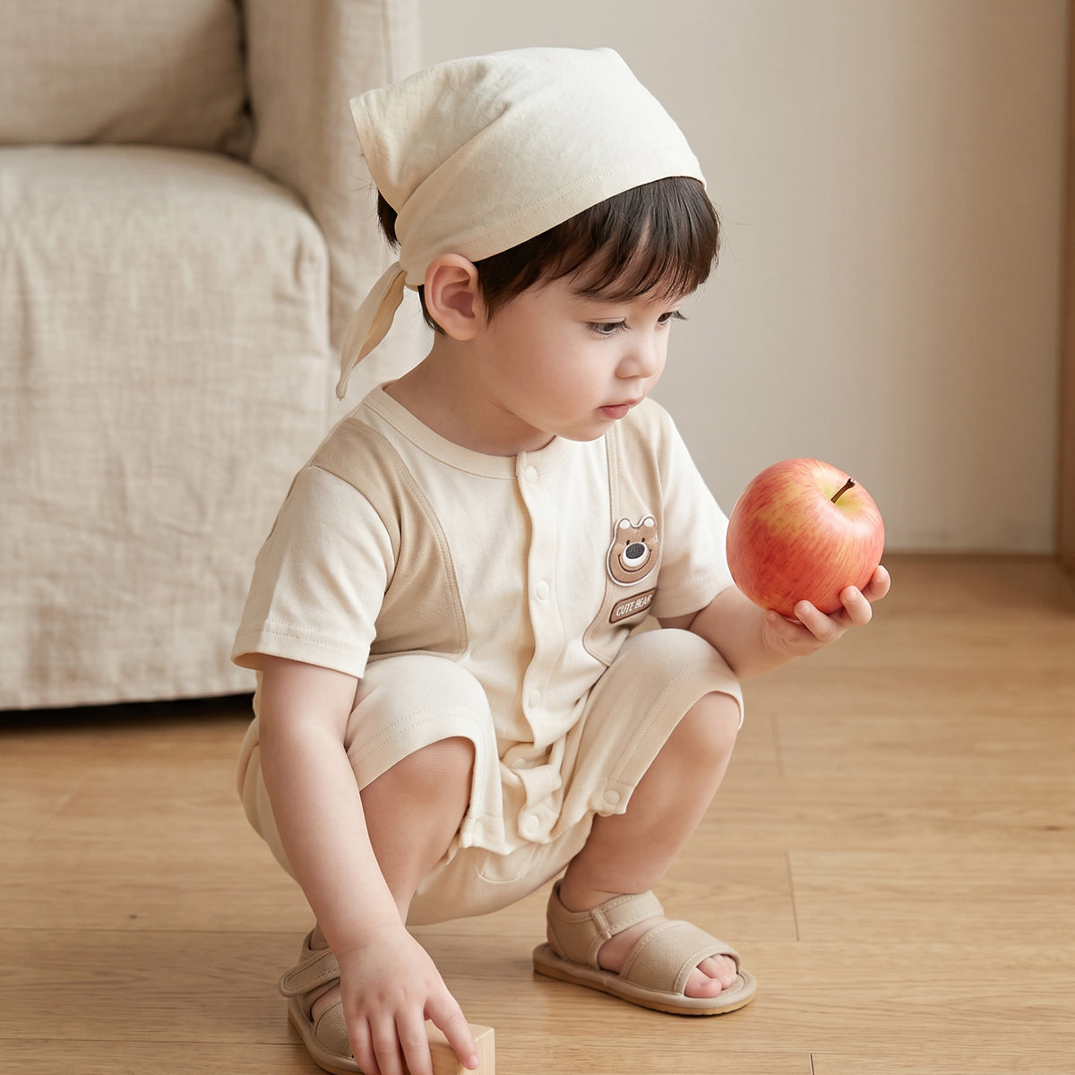 Baby Short Sleeve Romper Cartoon Bear Summer Breathable Lightweight Casual Boy Baby Onesie