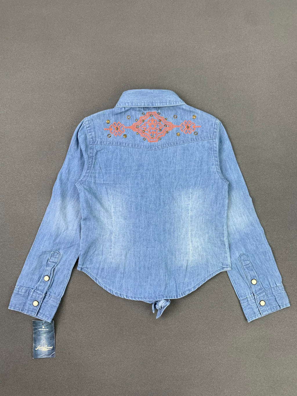 Lucky Brand Girls' Long-Sleeve Denim Shirt, 100% Cotton Denim Fabric, Soft Fabric.