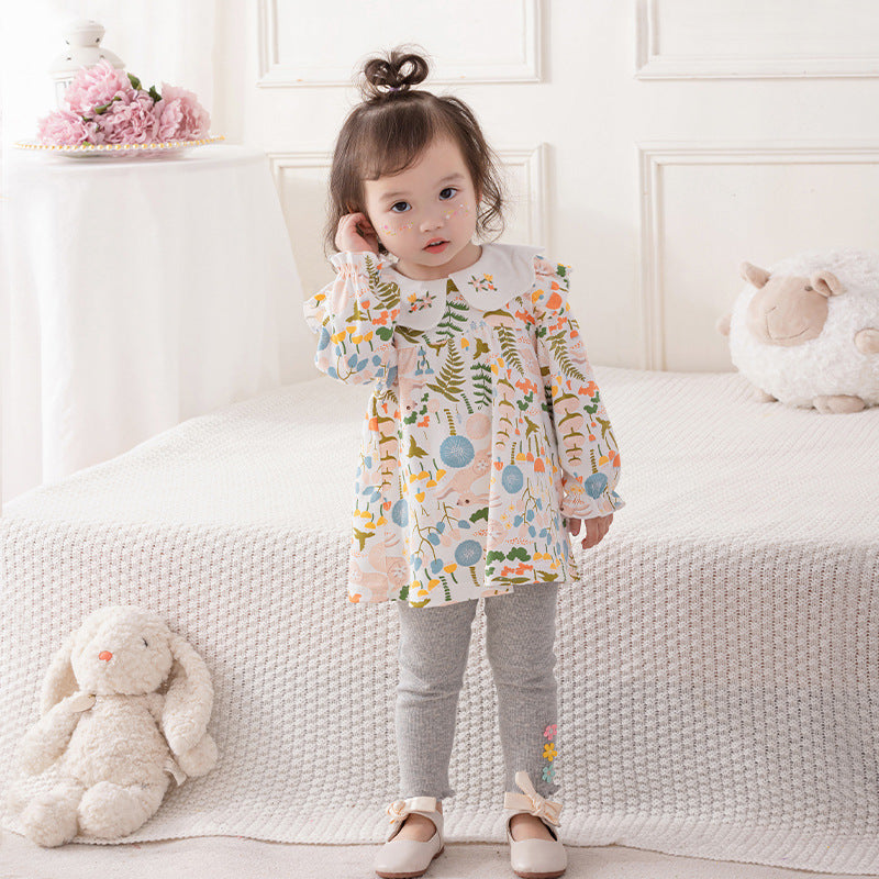 Baby Long Sleeve Outfit Spring Girls' Baby Two-Piece Floral Spring Kids Knit