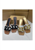 Women chain strap slide sandals gold and black wholesale