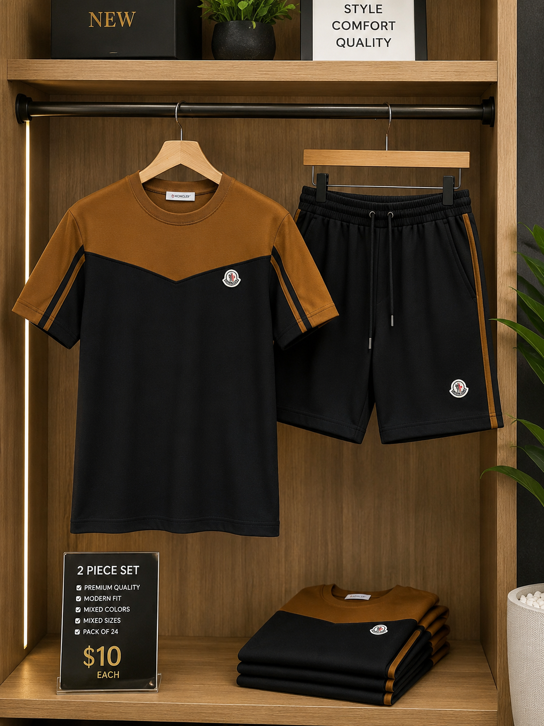 Wholesale Men’s Luxury-Inspired 2-Piece T-Shirt & Shorts Set – Pack of 24 Mixed Colors & Mixed Sizes – $11 Each