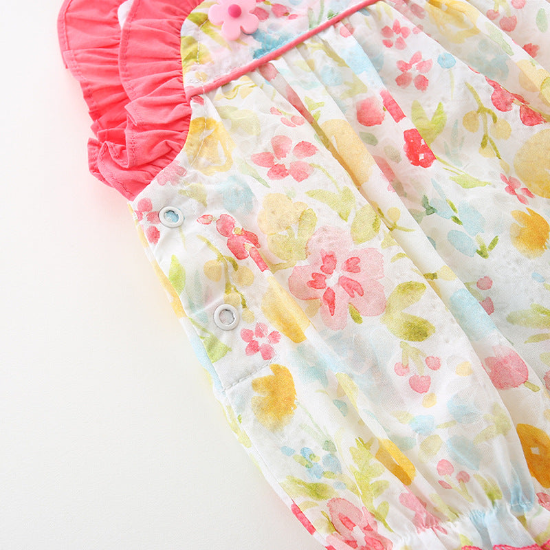 Baby Summer Sleeveless Romper Girl Thin Cotton Strap Floral Baby Bodysuit