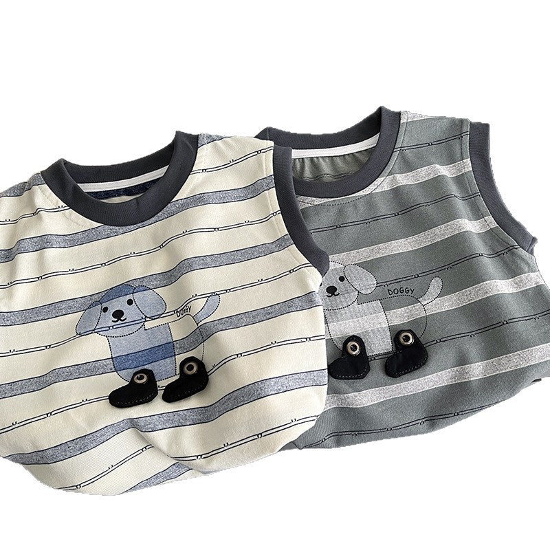 Two piece set of striped sleeveless baby clothes