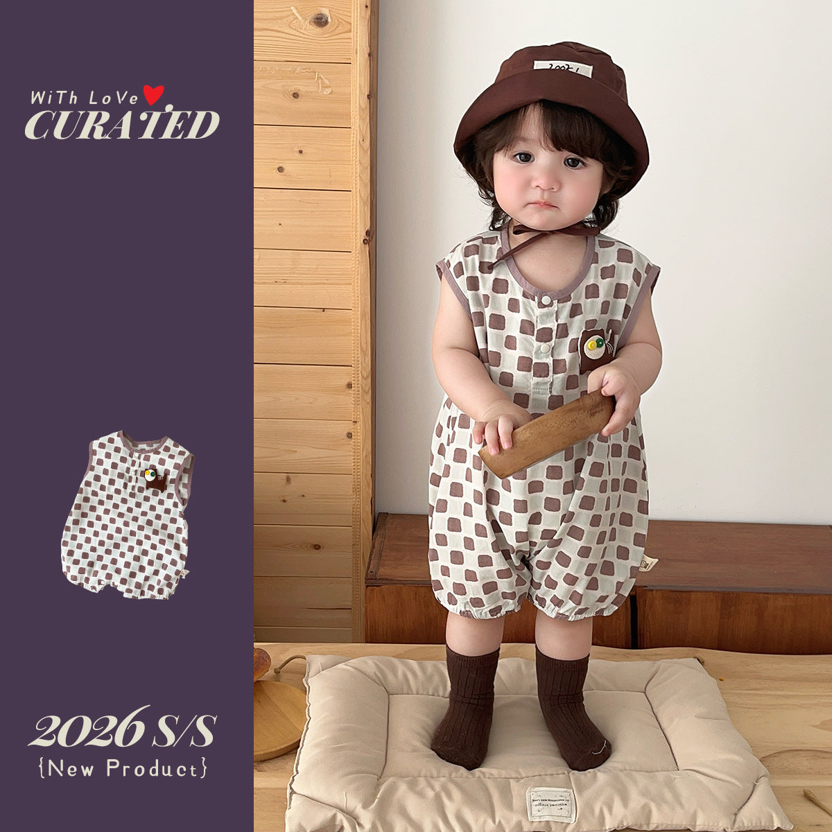 Baby Romper for Boys Lightweight Short Sleeve All-Over Printed Checkered Cartoon Baby Onesie