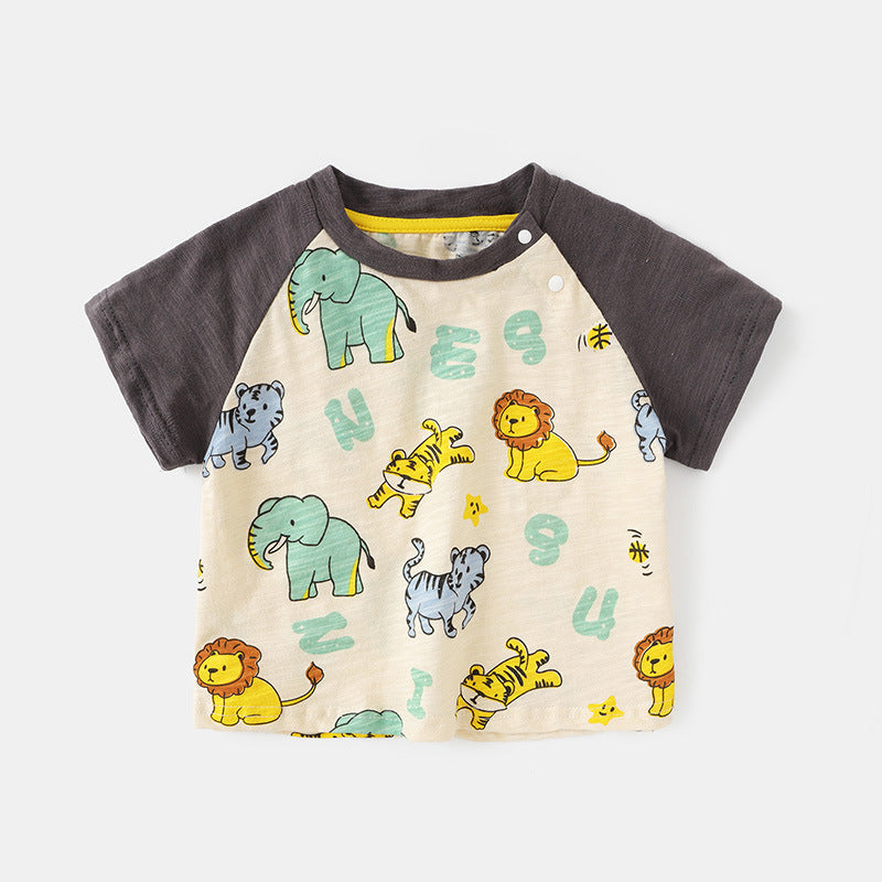 Baby & Toddler Tiger Print Short Sleeve Shirt — Korean Style Unisex Cotton Top (Sizes 73-110cm)