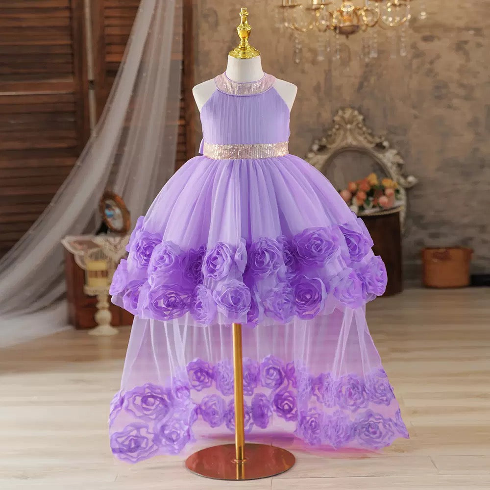 Elegant Girls Princess High-Low Party Dress with Floral Rose Details and Sparkling Sequin Waist – Special Occasion Formal Dress 👗. MOQ 100 | 10 each color . Unit price $9